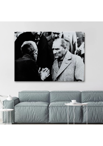 Atatürk Portre Tablosu Mustafa Kemal Atatürk Dikdörtgen Dekoratif Kanvas TABLO-FV-147