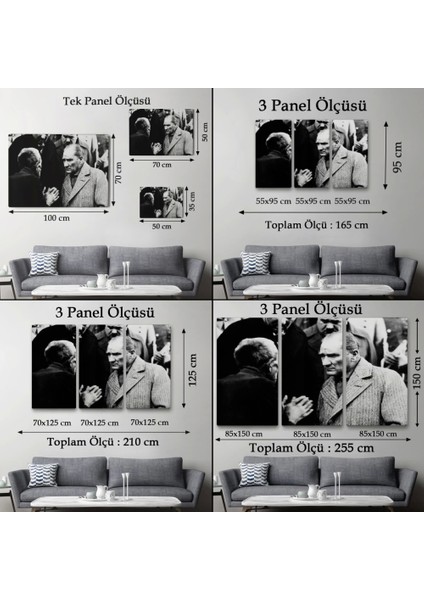 Atatürk Portre Tablosu Mustafa Kemal Atatürk Dikdörtgen Dekoratif Kanvas TABLO-FV-147