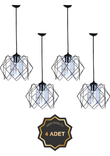 4 Adet Metal Sarkıt Avize, Salon, Mutfak, Çocuk Odası, Koridor, Siyah, Modern, 12x21
