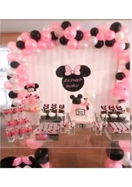 Papatya Süs Evi 50 Adet Minnie Mouse Konsept Balon ve Şerit Zincir