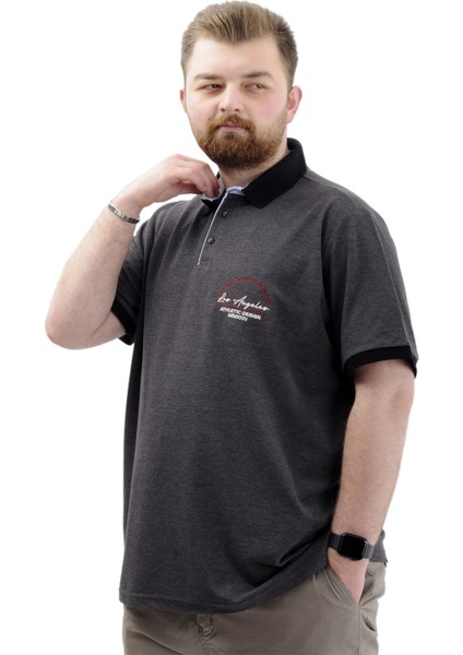 Büyük Beden Erkek Tişört Polo Yaka Nakışlı Los Angeles U24331 Antrasit fiyatları