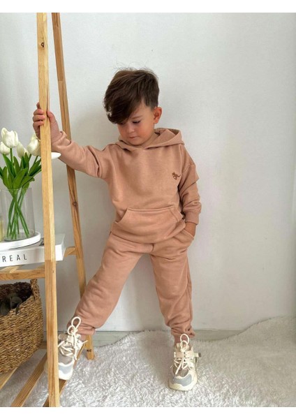 Erkek Çocuk Kreş Okul Kapşonlu Pamuk Eşofman Takımı