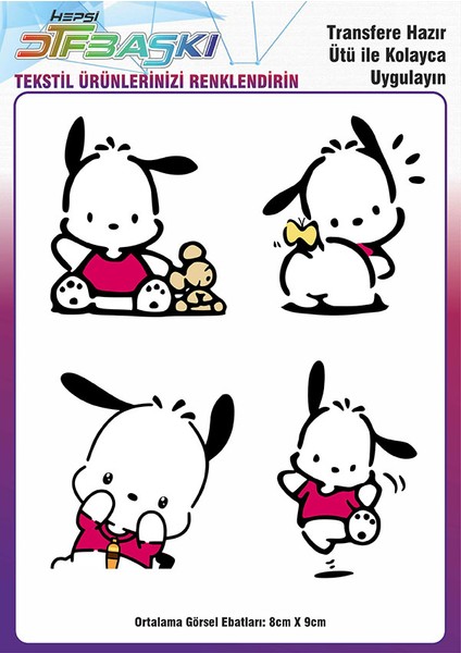 Pochacco Ütü ile Yapışan Tişört Tekstil Transfer Dtf Baskı