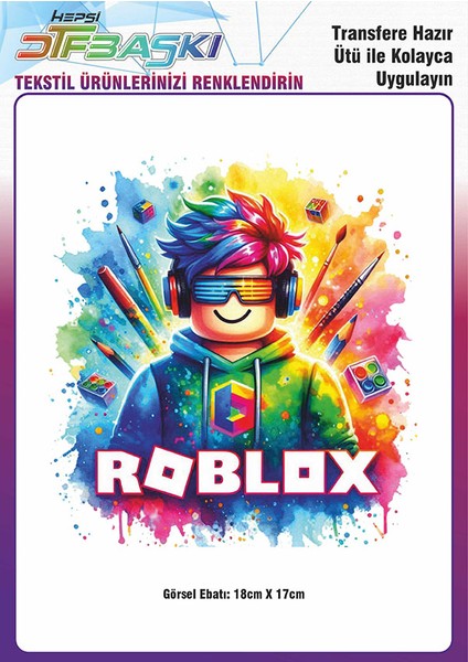 Roblox Ütü ile Yapışan Tişört Tekstil Transfer Dtf Baskı