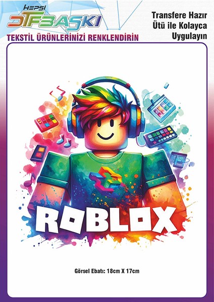 Roblox Ütü ile Yapışan Tişört Tekstil Transfer Dtf Baskı