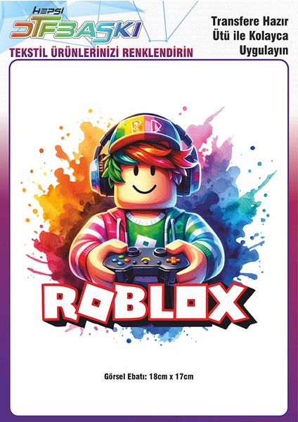 Roblox Ütü ile Yapışan Tişört Tekstil Transfer Dtf Baskı