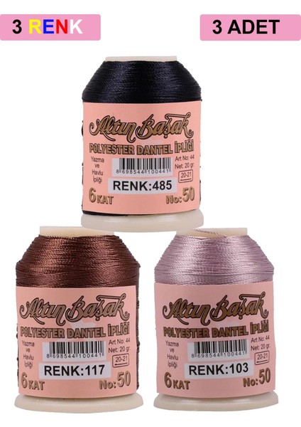 3 Adet Altınbaşak Oya ve Dantel Ipi 20 gr - Royaleks - No: 117 - 103 - 485