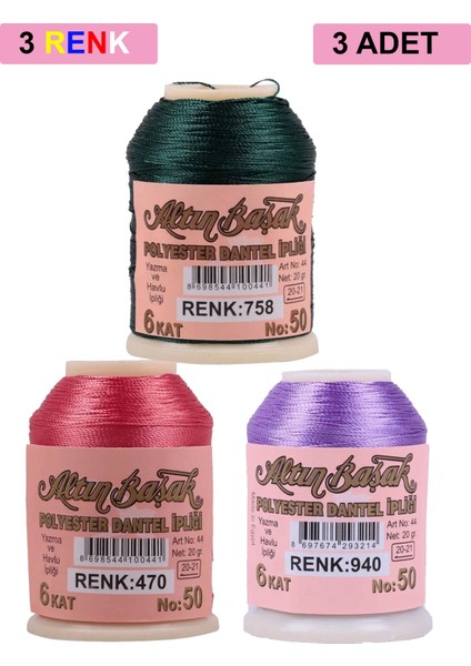 3 Adet Altınbaşak Oya ve Dantel Ipi 20 gr - Royaleks - No: 470 - 940 - 758