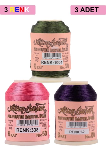 3 Adet Altınbaşak Oya ve Dantel Ipi 20 gr - Royaleks - No: 338 - 062 - 1004