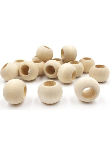 20 gr (20 Adet) Ahşap Boncuk 15 mm Çap x 10 mm Delik Doğal Yuvarlak Ahşap Makrome El Işi Çanta