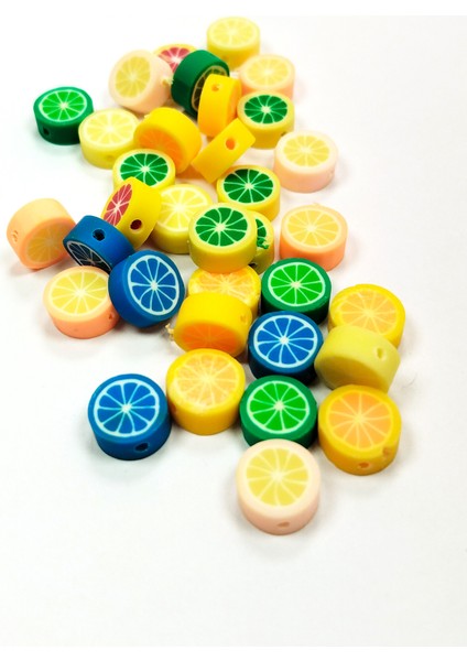 30 Adet 10 mm Polimer Kil Fimo Boncuk Takı Bileklik + 1 Metre Lastikli Misina - Renkli Limon