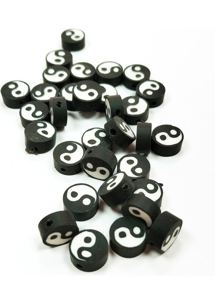 90 Adet 10 mm Polimer Kil Fimo Boncuk Takı Bileklik + 5 Metre Misina - Ayıcık - Bayrak - Yin Yang
