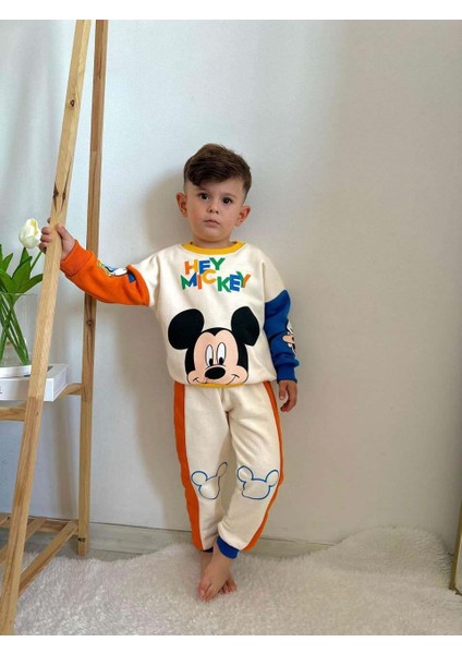 Erkek Çocuk Mickey Modelli Bisiklet Yaka Pamuk Eşofman Takımı