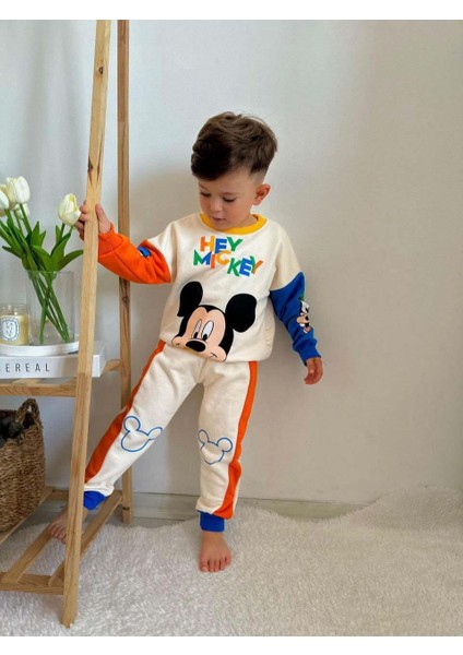Erkek Çocuk Mickey Modelli Bisiklet Yaka Pamuk Eşofman Takımı