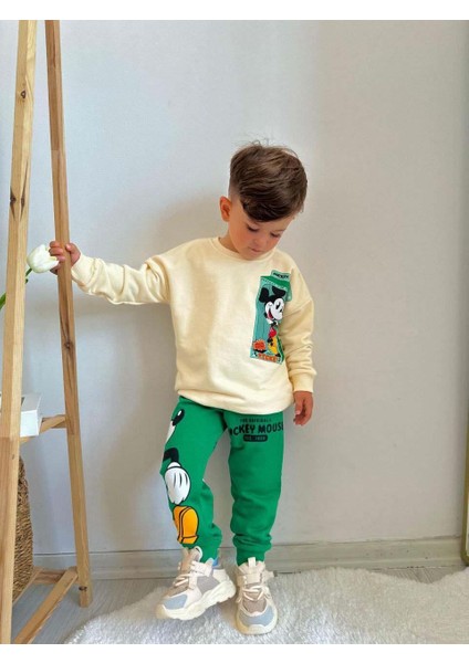 Erkek Çocuk Mickey Modelli Bisiklet Yaka Pamuk Eşofman Takımı