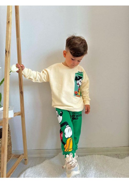 Erkek Çocuk Mickey Modelli Bisiklet Yaka Pamuk Eşofman Takımı