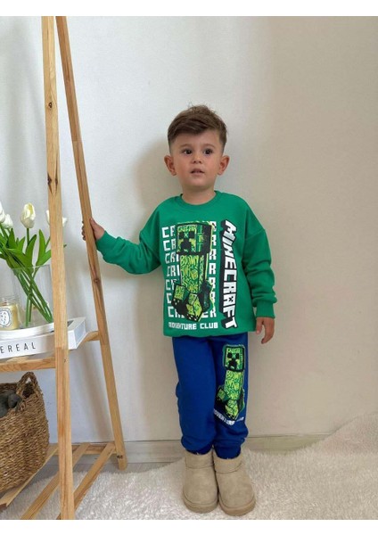 Erkek Çocuk Mınecraft Modelli Bisiklet Yaka Pamuk Eşofman Takımı
