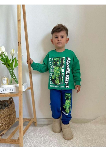 Erkek Çocuk Mınecraft Modelli Bisiklet Yaka Pamuk Eşofman Takımı