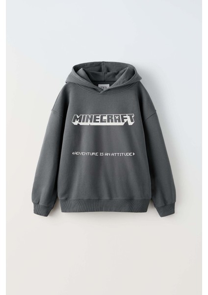Erkek Çocuk Mınecraft Modelli Pamuk Kapşonlu Sweat