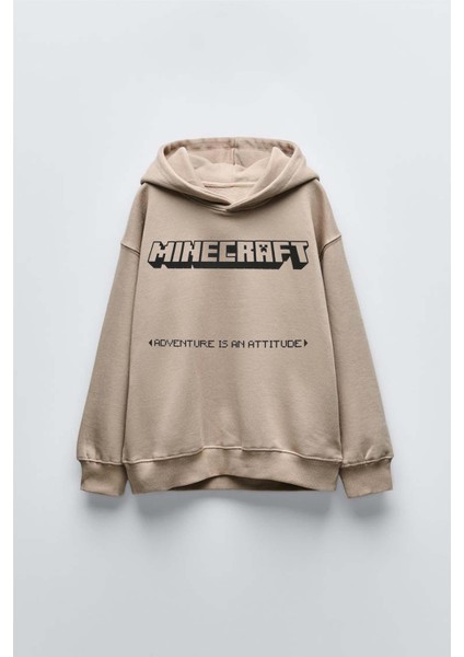 Erkek Çocuk Mınecraft Modelli Pamuk Kapşonlu Sweat