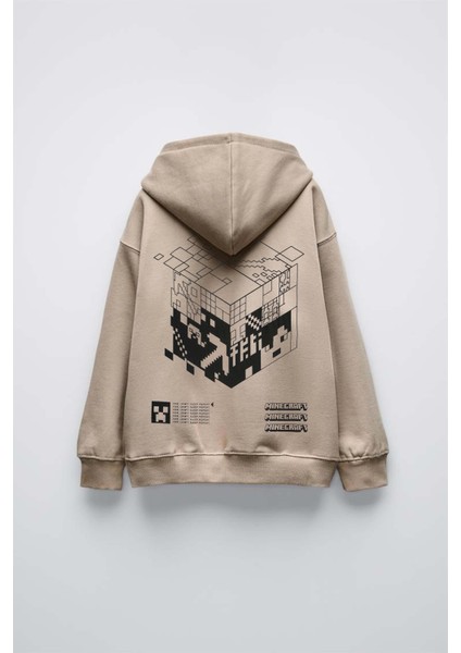 Erkek Çocuk Mınecraft Modelli Pamuk Kapşonlu Sweat