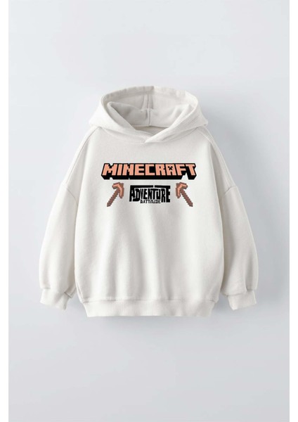 Erkek Çocuk Mınecraft Modelli Kol Manşetli Pamuk Kapşonlu Sweat