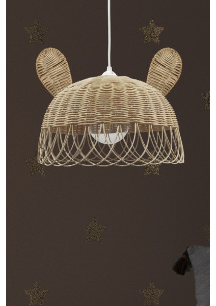Tekno Trust Rattan, Bambu, Hasır Sarkıt Avize Tavşan, Ayı Kulak Çocuk Odası Çap: 35 cm Yükseklik: 27 cm
