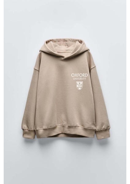 Erkek Çocuk Oxford Modelli Kol Manşetli Pamuk Kapşonlu Sweat