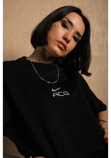 Nike Acg Nakış Işlemeli Siyah Renk Oversize Unisex Tişört