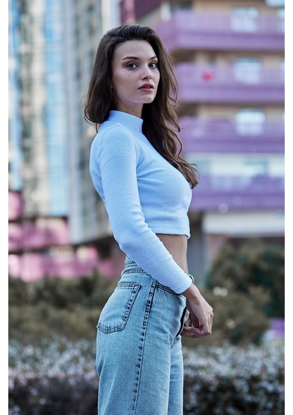 Kadın Balıkcı Yaka Uzun Kollu Crop