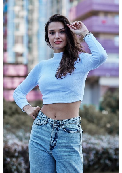 Kadın Balıkcı Yaka Uzun Kollu Crop fırsatları