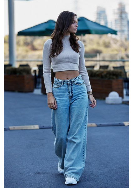 Kadın Balıkcı Yaka Uzun Kollu Crop