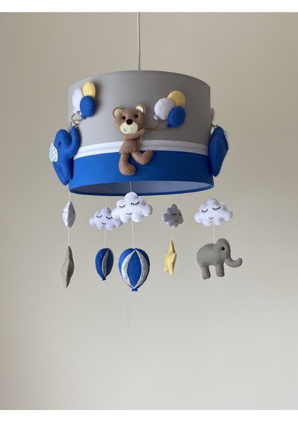 Mavi hayvan figürlü çocuk odası avizesi, kumaş malzeme, 30x60 boyut, 1 başlık modelleri