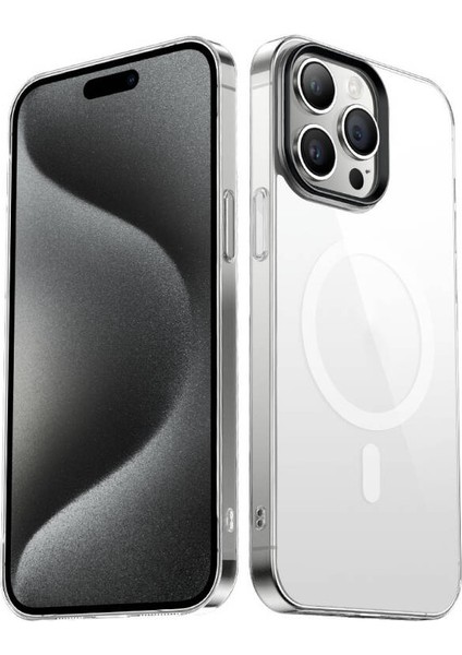 iPhone 15 Pro Max Kılıf Magsafe Wireless Şarj Özellikli Şeffaf G-Glass Kapak