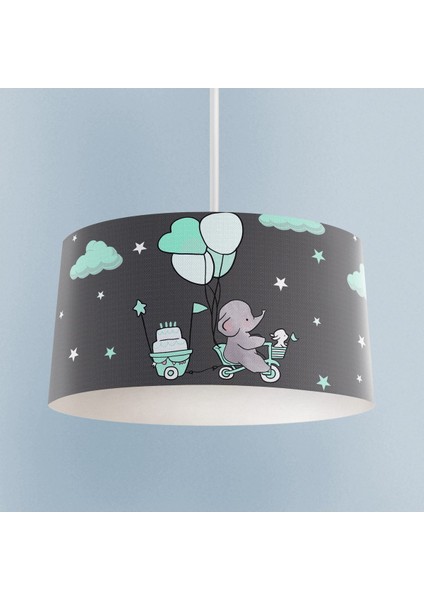 Yeşil bulut ve fil desenli çocuk odası avizesi, renkli ve şık tasarım