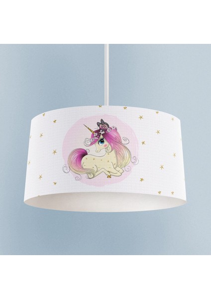 Yıldızlı unicorn desenli bebek odası avizesi, renkli ve şık tasarım