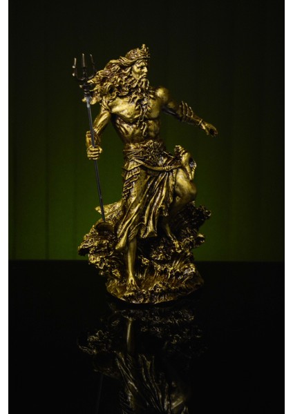 Özel Tasarım Antik Yunan Deniz Tanrısı Poseidon Orta Boy Gold / Bronz Heykel Biblo fiyatları