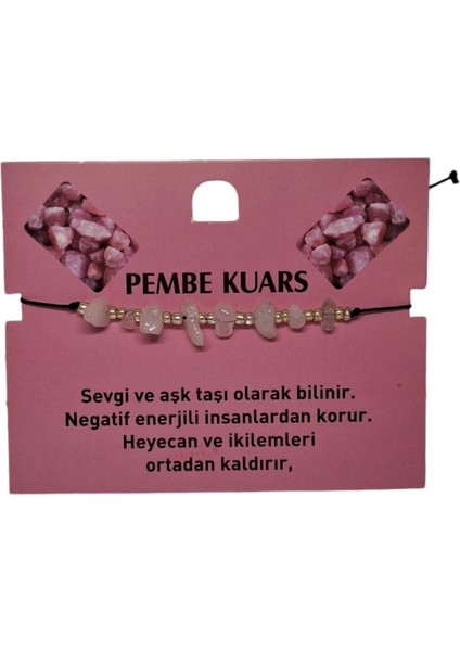 Doğal Taş Bileklik Pembe Kuars Taşı Bileklik Ayarlanabilir Ipli Pınk Quartz Taş Kristalize Kırık Taş Şifalı Bileklik