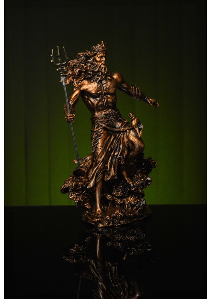 Özel Tasarım Antik Yunan Deniz Tanrısı Poseidon Orta Boy Gold / Bronz Heykel Biblo