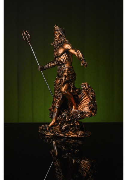 Özel Tasarım Antik Yunan Deniz Tanrısı Poseidon Orta Boy Gold / Bronz Heykel Biblo