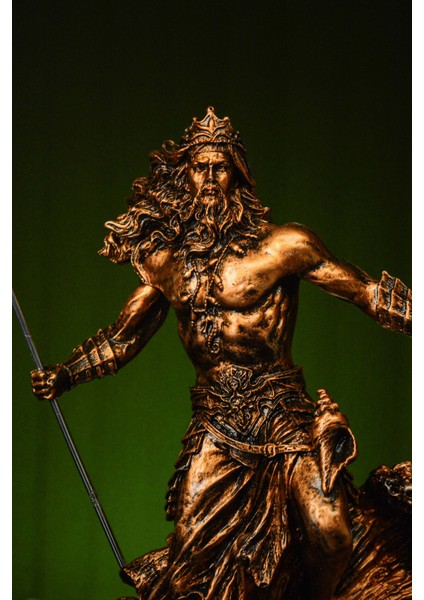 Özel Tasarım Antik Yunan Deniz Tanrısı Poseidon Orta Boy Gold / Bronz Heykel Biblo