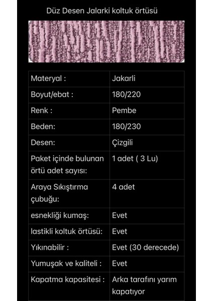 Koltuk Örtüsü Kaliteli Jakarlı Kumaştan Çekyat-Kanepe Kılıfı Yıkanabilir 3 Kişilik