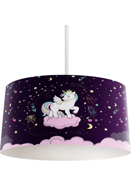 Tekno Trust Bebek ve Çocuk Odası Pembe Bulut Üzerinde Unicorn Desenli Mor Avize