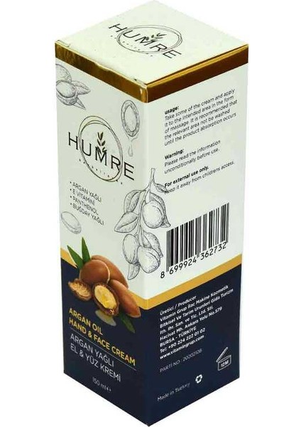 Humre Argan Yağlı E Vitaminli El ve Yüz Kremi 150 ml