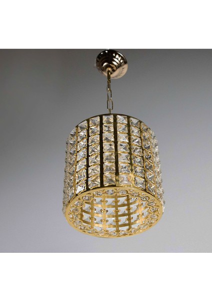 Şık Kristal Avize Tekli, 33x70 cm, Sari, Modern Tasarım