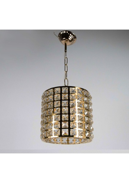 Şık Kristal Avize Tekli, 33x70 cm, Sari, Modern Tasarım
