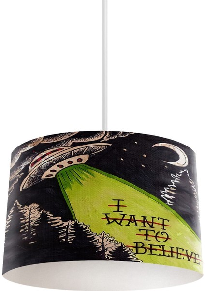 Renkli UFO desenli çocuk odası avizesi, 35x50 cm, kumaş malzeme, şık ve sevimli dekor