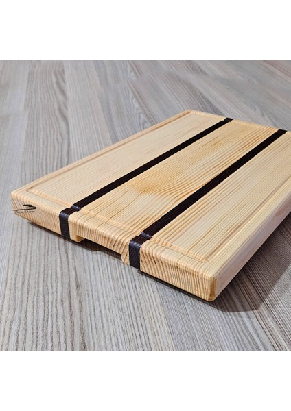 Basicdual Iki Renk Doğal Ahşap Kesme Tahtası Sunum Et Kesme Çam-Abanoz Ağacı(Orta) El Yapımı fırsatları