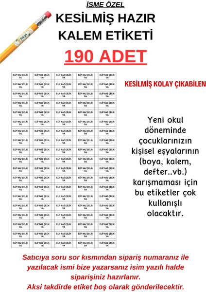Isimli Okul Etiketi Defter Kitap Kalem Etiketi 190 Adet