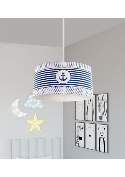 Denizci Çapa Desenli Renkli Kumaş Avize, 20x30 cm, Tekli, Bebek ve Çocuk Odası için